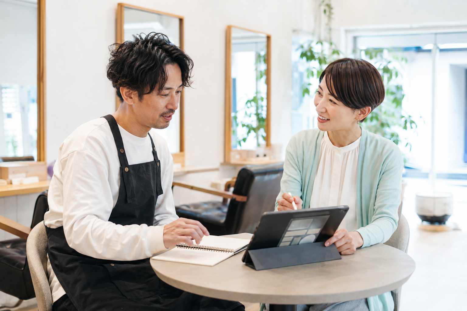 美容師のセカンドキャリアについて相談する様子